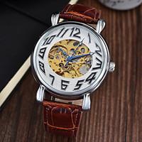 Men\'s Round Alloy Dial Leather Strap Automatic Mechanical Waterproof Watch(Assorted Colors) Wrist Watch Cool Watch Unique Watch