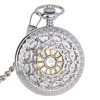 Men\'s Exquisite Carving Design Zinc Alloy Analog Mechanical Pocket Watch Silver Cool Watch Unique Watch