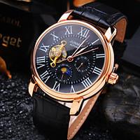 Men\'s Business Round Rome Number Dial Mineral Glass Mirror Genuine Leather Band Mechanical Waterproof Watch Wrist Watch Cool Watch Unique Watch