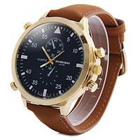 mens fashion big dial khaki leather strap quartz watch wrist watch coo ...