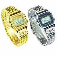 Men\'s Women\'s Couple\'s Dress Watch Digital Stainless Steel Band Silver Gold Strap Watch