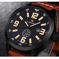 mens military fashion analog date day leather band quartz watch wrist  ...