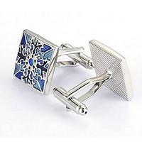 Men\'s Fashion Blue Flower Silver Alloy French Shirt Cufflinks (1-Pair)