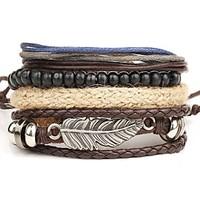 Men\'s Leather Bracelet Wrap Bracelet Punk Personalized Multi Layer Leather Alloy Round Wings / Feather Brown Jewelry ForDaily Casual