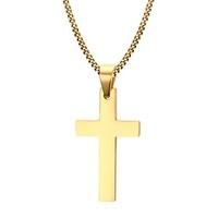 Men\'s Fashion Individual Simple Golden Cruciform IP Gold Plating High Polished Stainless Steel Pendant Necklaces(1pc) Christmas Gifts