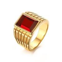 Men\'s Band Rings High-quality Rhinestone Stainless Steel High Polished IP Gold Plating (Golden)(1Pc)