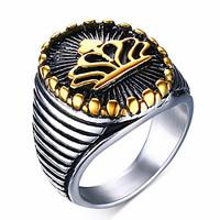 Men\'s Fashion Vintage Stainless Steel Engraved Personality Crown Jewelry Gold Plating Rings Casual/Daily/Party 1pc