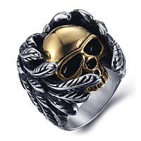 Men\'s Fashion Punk Style 316L Titanium Steel Vintage Personality Skull Engraved Zircon Statement Rings Casual/Daily 1pc