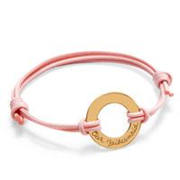 Merci Maman Yellow Gold Plated Our Bridesmaid Ring Bracelet On Pale Pink Cord