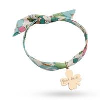 Merci Maman Liberty Print Yellow Gold Plated Good Luck Leaf Bracelet