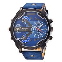 Men\'s Sport Watch Military Watch Fashion Watch Wrist watch Quartz Calendar Dual Time Zones Punk Large Dial Leather BandVintage Charm Cool