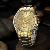 Men\'s Gold Round Dial Alloy Band Quartz Analog Wrist Watch Cool Watch Unique Watch Fashion Watch