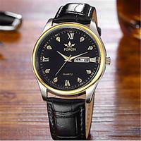 mens fashion watch quartz leather band brown