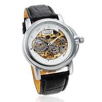 Men\'s Auto-Mechanical Hollow White Dial Black PU Band Wrist Watch Cool Watch Unique Watch Fashion Watch