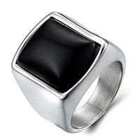 Men\'s Fashion 316L Titanium Steel Personality Vintage Jewel Agate Onyx Rings Casual/Daily Accessory 1pc
