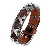 Men\'s Couple\'s Leather Bracelet Natural Leather Rectangle Jewelry For Birthday Gift Sports 1pc