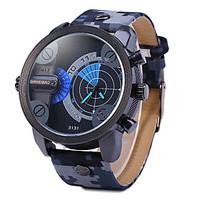 Men\'s Military Fashion Double Time Leather Band Quartz Watch Wrist Watch Cool Watch Unique Watch