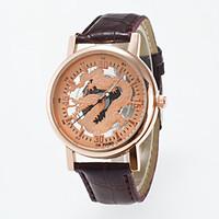 Men\'s Skeleton Wrist Watch Quartz Watch Rose Gold Dragon Dial Black And Coffee color Pu Band Imitation Mechanical Watch