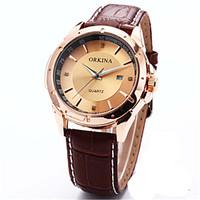 Men\'s Fashion Watch Chinese Quartz Leather Silicone Band Brown