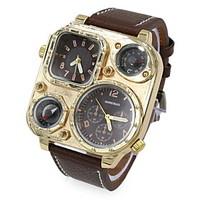Men\'s Fashion Dual Time Zones Leather Strap Quartz Watch Wrist Watch Cool Watch Unique Watch