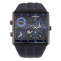 Men\'s Military Fashion Square Double Time Leather Band Quartz Watch Wrist Watch Cool Watch Unique Watch