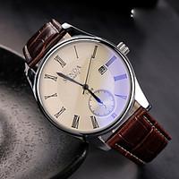 mens fashion watch quartz leather band black brown brown black