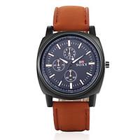 Men\'s Fashion Round Leather Wristwatches Glass Analog Quartz Watch Casual Business Style Wrist Watch Cool Watch Unique Watch