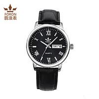 mens fashion watch quartz leather band black brown