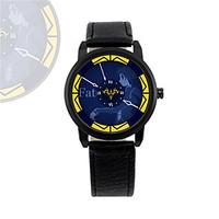 mens fashion watch quartz leather band black brown