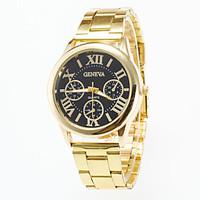 mens causal fashion gold wrist watch stainless steel band geneva quart ...