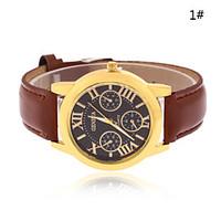 mens wrist watch quartz leather band black brown