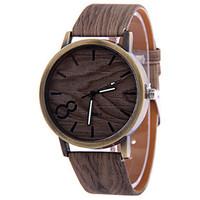 mens gray case wood shape pu leather band analog quartz wrist watch co ...