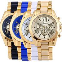 mens gold alloy band white case analog quartz fashion dress casual wat ...