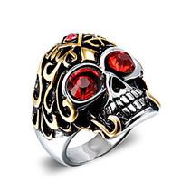 Men\'s Fashion Punk Style 316L Titanium Steel Vintage Personality Skull Engraved Zircon Statement Rings Casual/Daily 1pc Christmas Gifts