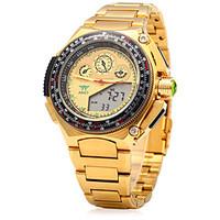 mens amst multifunctional dual movt led sports watch golden big dial