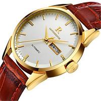 mens fashion watch quartz calendar leather band black silver brown