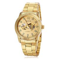 Men\'s Auto-Mechanical Luxury Gold Skeleton Steel Band Wrist Watch Cool Watch Unique Watch Fashion Watch