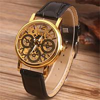 mens skeleton watch fashion watch quartz leather band black brown