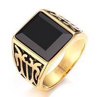 Men\'s Fashion Vintage Stainless Steel Engraved Personality Black Agate Jewelry Onyx Rings Casual/Daily/Party 1pc