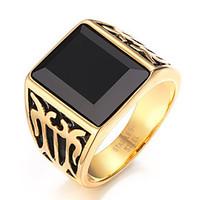 mens fashion vintage stainless steel engraved personality black agate  ...