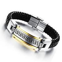 Men\'s Bracelet 24 K Greatwall Grain Leather Woven Titanium Steel Products Jewelry Christmas Gifts