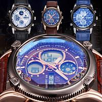 Men\'s Waterproof Fashion Sport Watch Chronograph Calendar Dual Time Zone Leather Band Wrist Watch Cool Watch Unique Watch