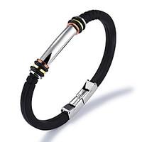 Men\'s ID Bracelet Fashion Vintage Punk Hip-Hop Rock Silicone Stainless Steel PU Band Casual Unqiue Cool Titanium Jewelry For Sport Outdoor Dailywear
