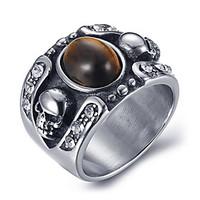 Men\'s Fashion Vintage Rock Style 316L Titanium Steel Skull Personality Engraved Agate Onyx Rings 8 9 10 11 11 12 Casual/Daily 1pc