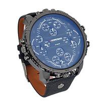 Men\'s Sport Watch Military Watch Wrist watch Dual Time Zones / Quartz Japanese Quartz Leather Band Vintage Casual Black