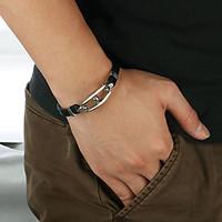 Men\'s Golden and Black Stripe Pattern Titanium Steel Bracelet