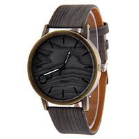 Men\'s Gray Case Wood Shape PU Leather Band Analog Quartz Wrist Watch Cool Watch Unique Watch Fashion Watch