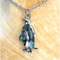 Metal Paua Shell Penguin Necklace