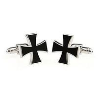 Men\'s Fashion Black Cross Silver Alloy French Shirt Cufflinks (1-Pair)