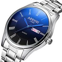 mens dress watch calendar quartz stainless steel band silver